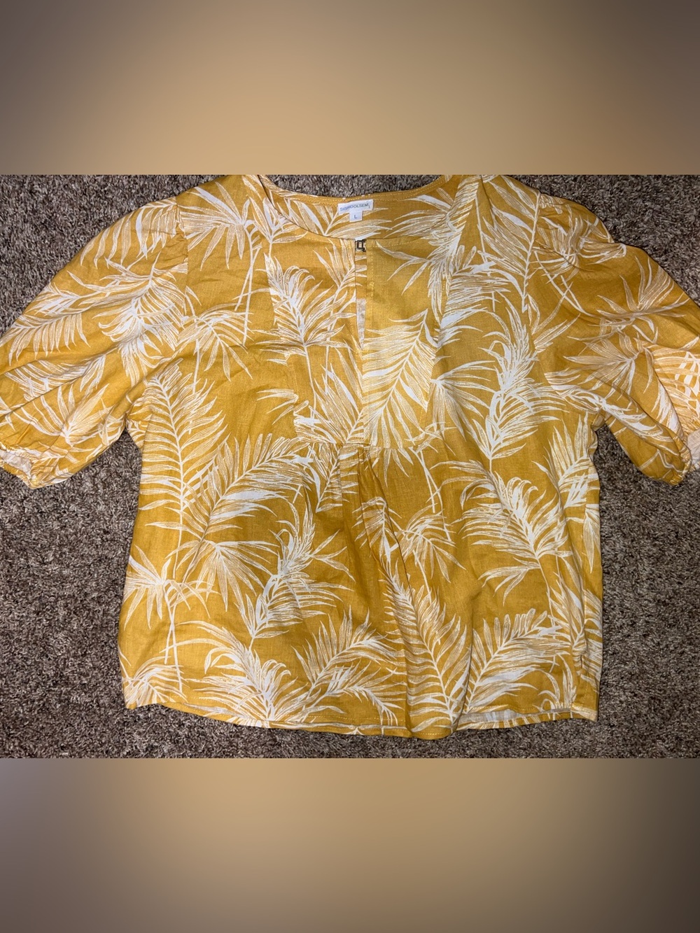 Sigrid Olsen Mustard Yellow Blouse Large Linen  Tropical Coastal Anthropologie